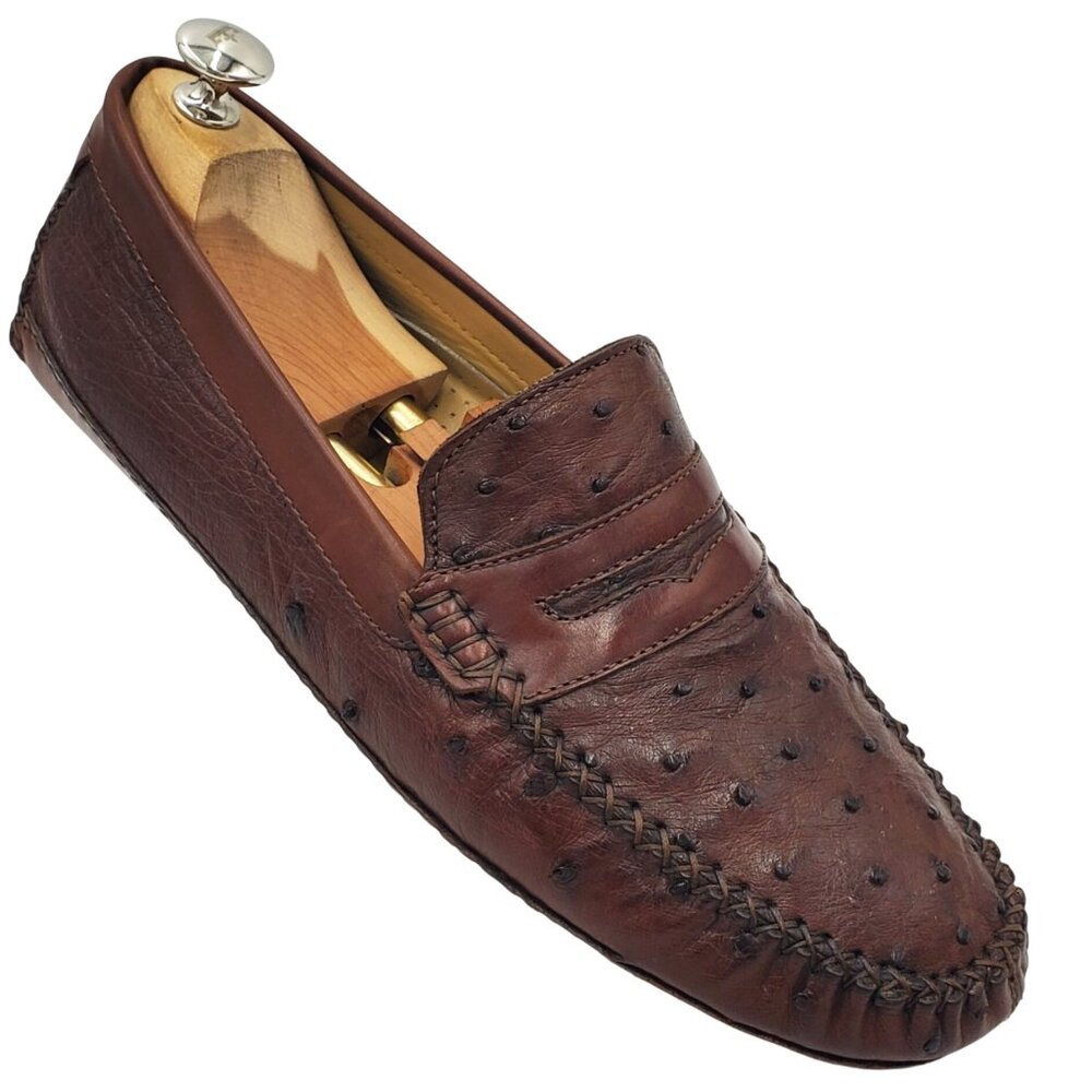 Italy Zelli Indy Men's size 10 Brown Ostrich Leather Casual Driving Loafer shoes - Picture 12 of 12